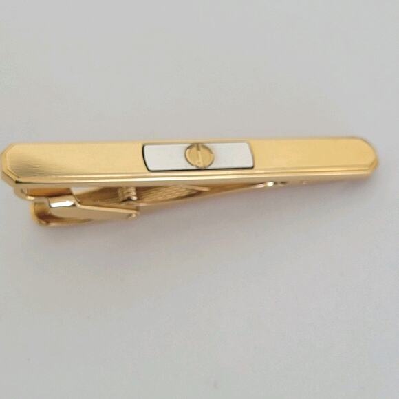 Dunhill Vintage Two Tone Tie Clasp Clip Bar Gold Silver Retro Logo Minimalistic - Picture 1 of 8